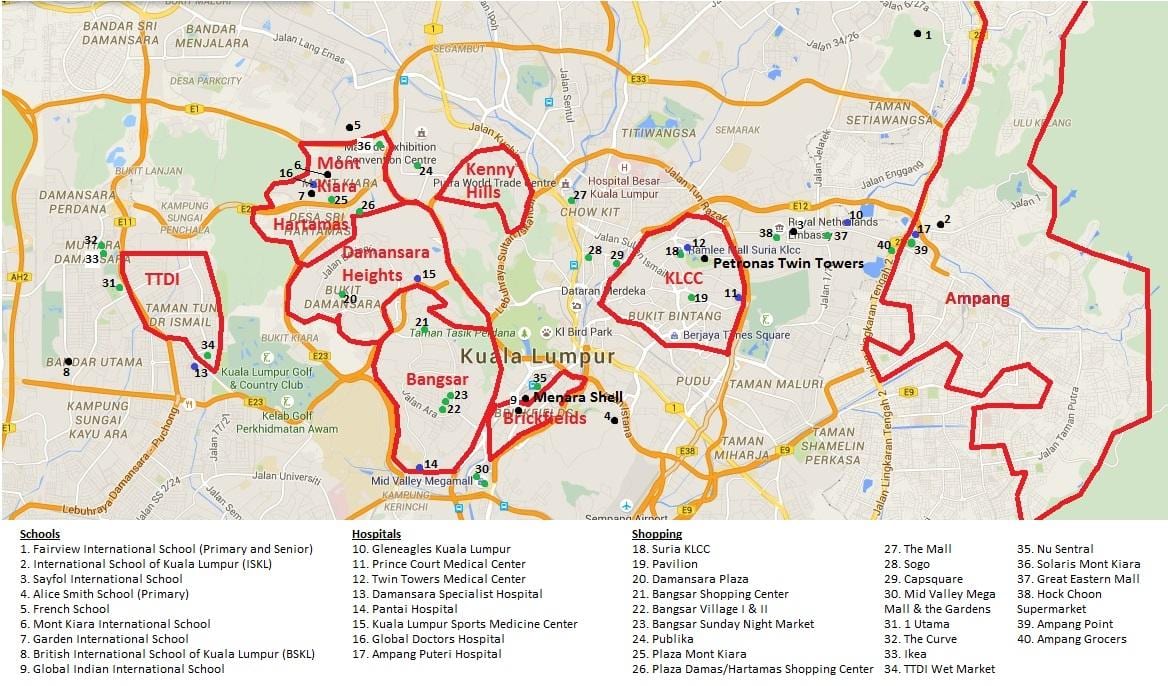 kuala lumpur területén térkép